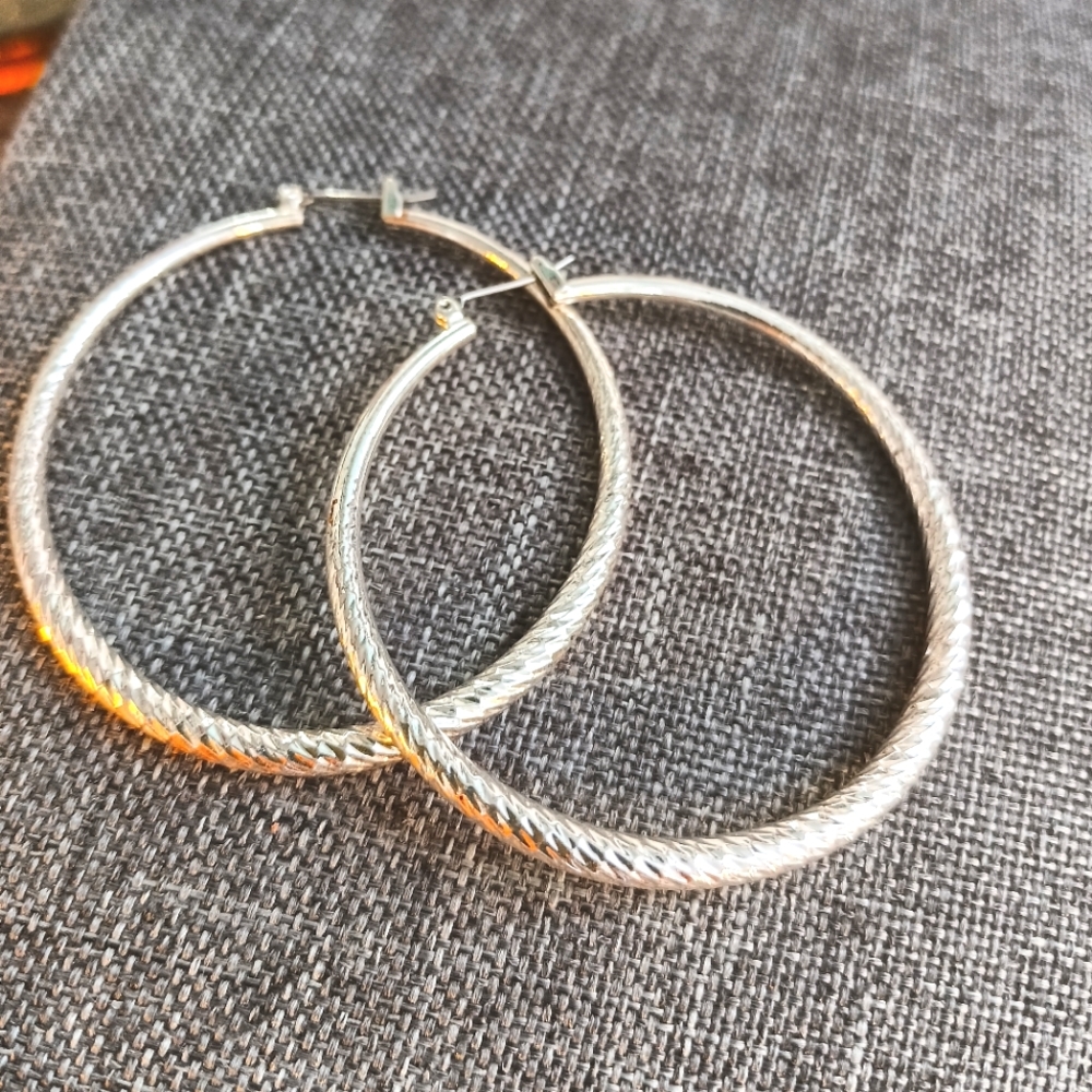 2" silver etched hoop earrings lovely!
